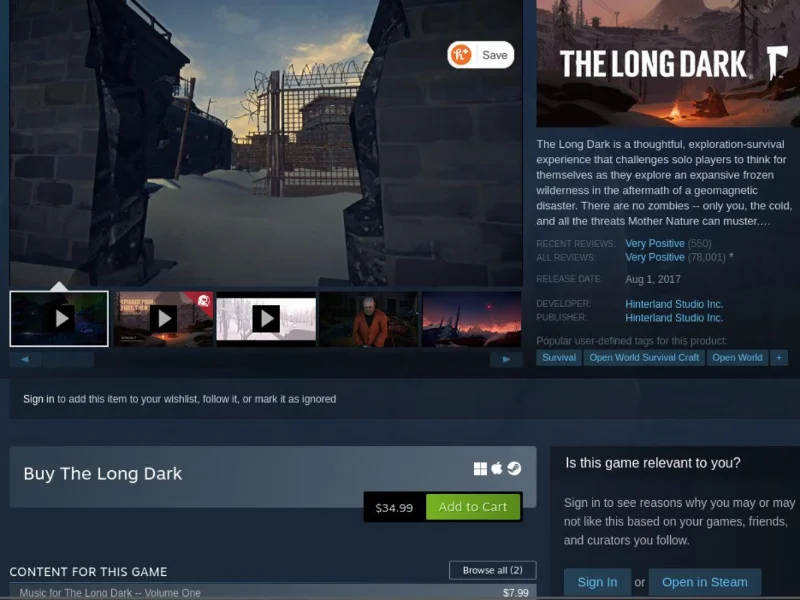 Adicionando The Long Dark ao Carrinho