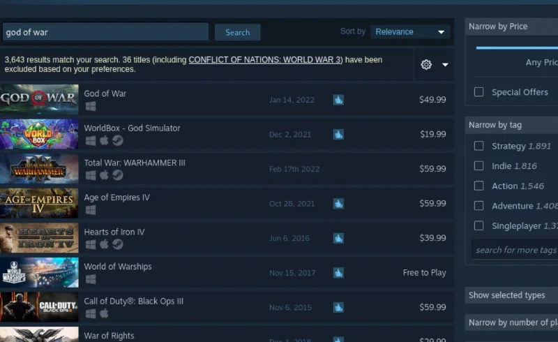 Buscar God of War en Steam