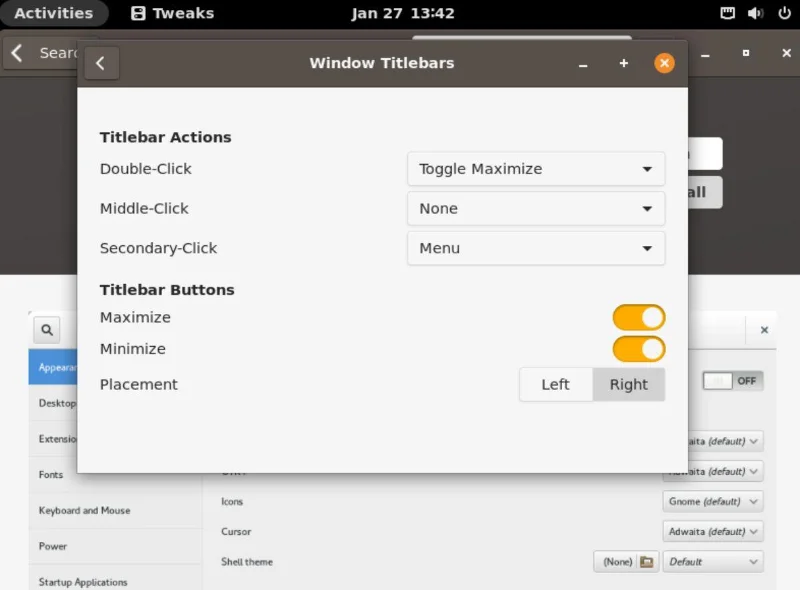 Gnome Tweaks en acción