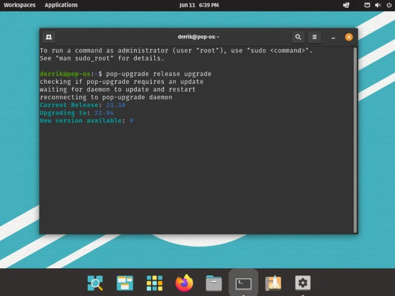 Terminal de atualização Pop_OS