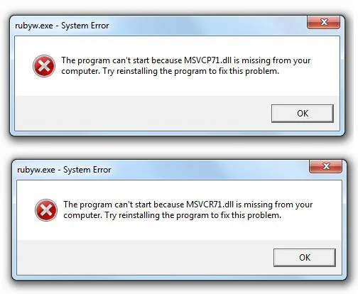 Исправить ошибку отсутствия Msvcp71.dll и Msvcr71.dll в Windows 7