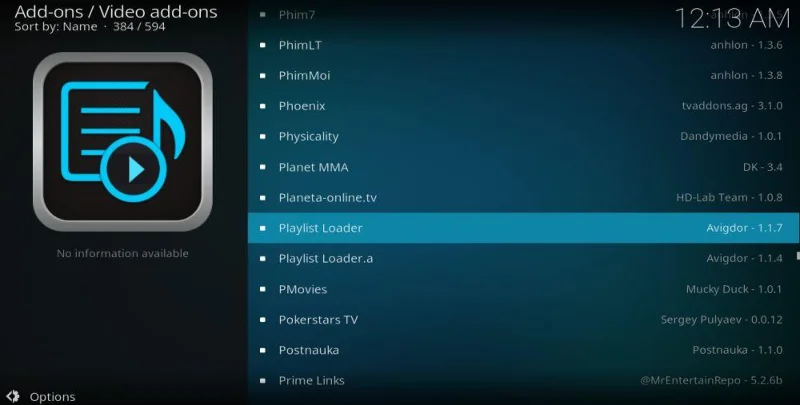 재생 목록 로더 Kodi 애드온: Kodi에서 재생 목록 관리 및 유지