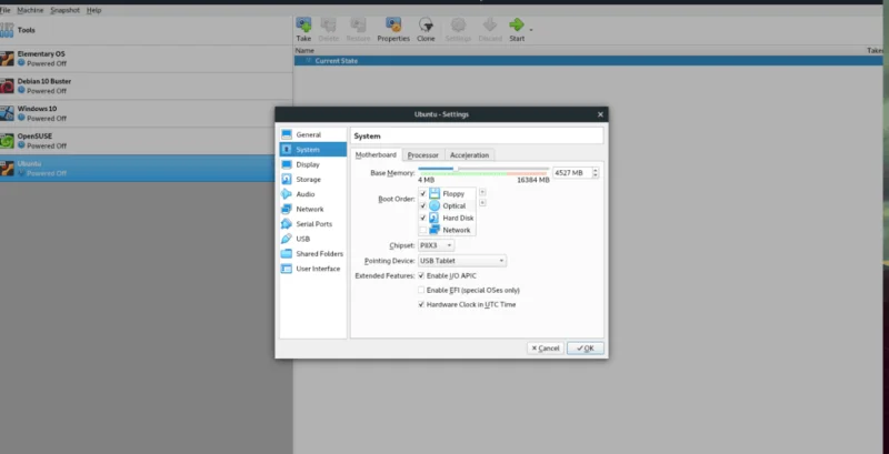 Impostazione della RAM in VirtualBox