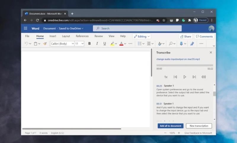 So transkribieren Sie Audio mit Office 365 online