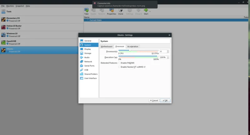 Impostazione dei Core CPU in VirtualBox