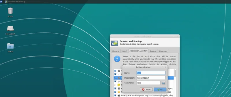 Configuration des sessions de démarrage dans XFCE