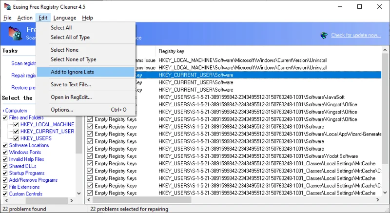 Eusing Cleaner Registro di sistema gratuito: download + come usare