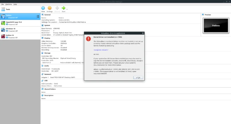 如何修復 Linux 上的 VirtualBox VM 啟動錯誤