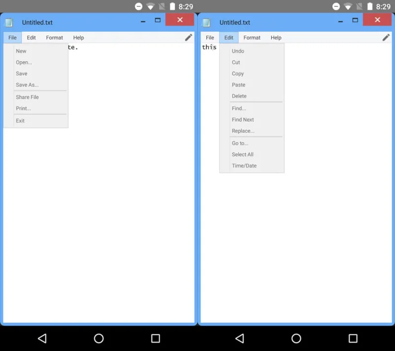 Interfața Real Notepad pe Android