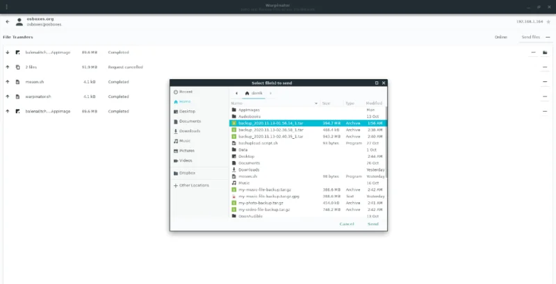 Come inviare file in rete su Linux con Warpinator
