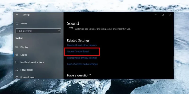 Zugriff auf Sound Control Panel