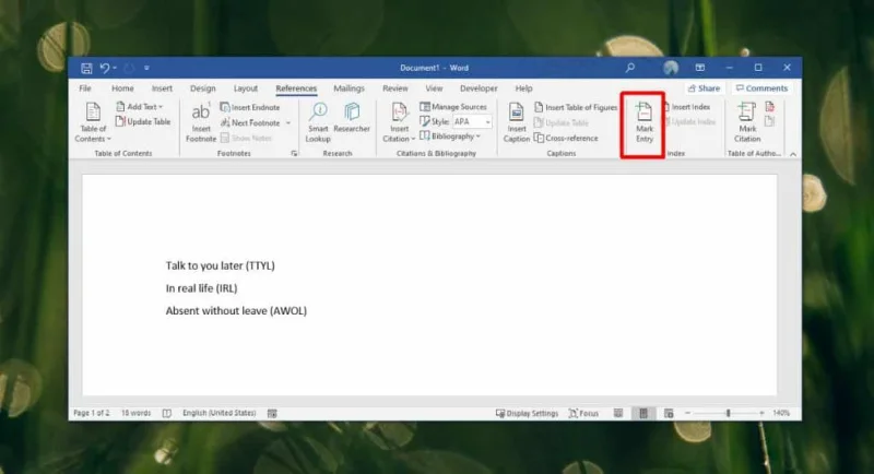 So erstellen Sie einen Akronymindex in Word – Office 365