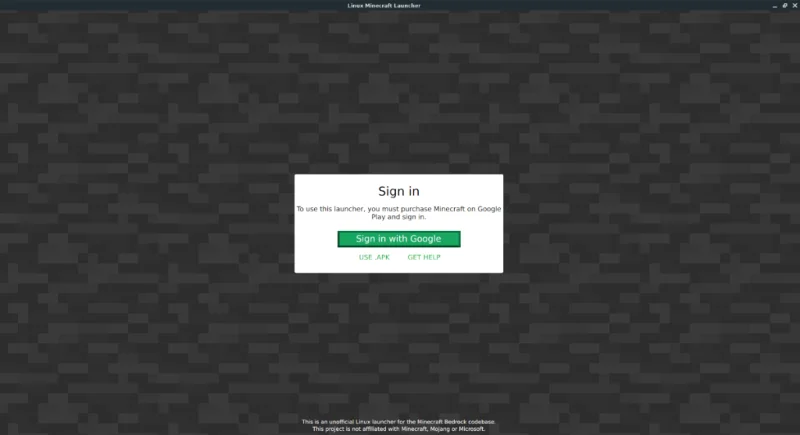 Minecraft Bedrock 登錄界面