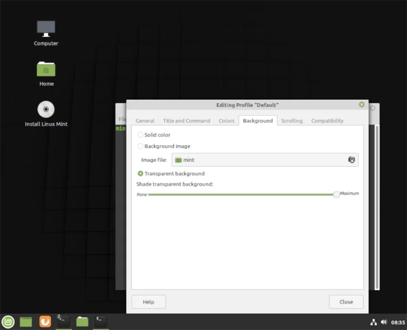 Come disabilitare lo sfondo trasparente del terminale in Linux Mint