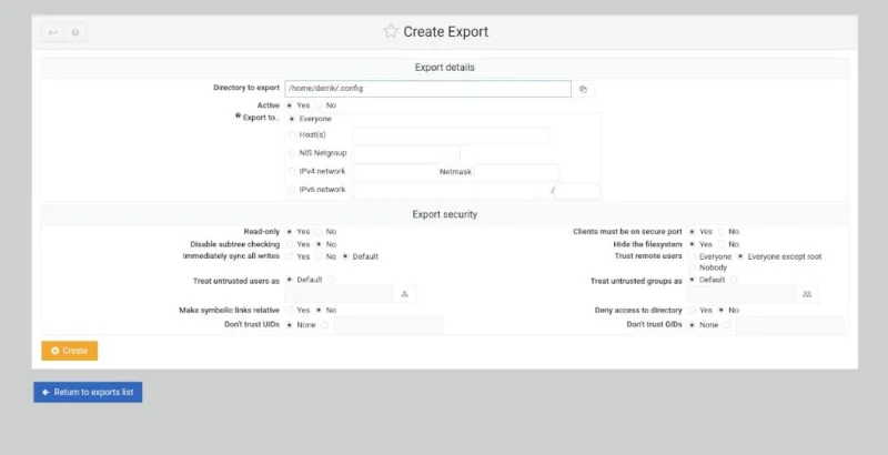 Configuration d'un partage NFS dans Webmin