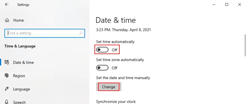 Alterar data e hora