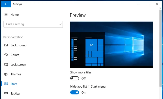 So blenden Sie die App-Liste aus dem Startmenü in Windows 10 aus
