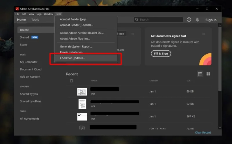 Aggiornamento Adobe Reader
