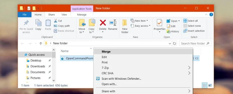 Windows 10의 탐색기에서 여기서 명령 창 열기 옵션을 얻는 방법