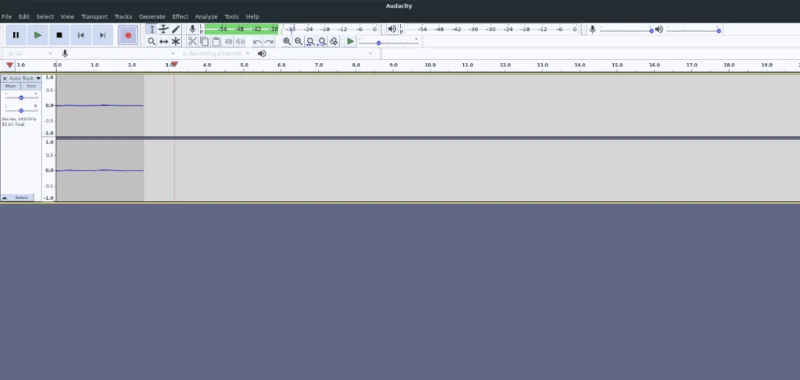 Interfaccia di Audacity per registrare la voce su Linux