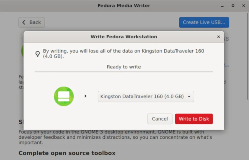如何使用 Fedora Media Writer 創建 Fedora 安裝 USB