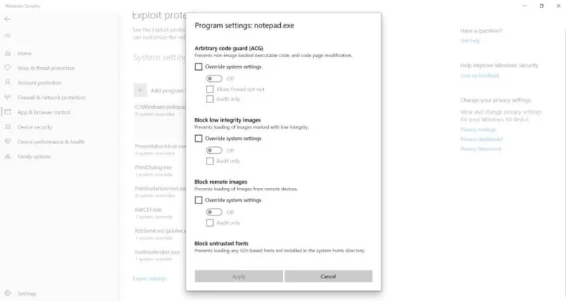 Come escludere unapp dalla protezione dagli exploit su Windows 10
