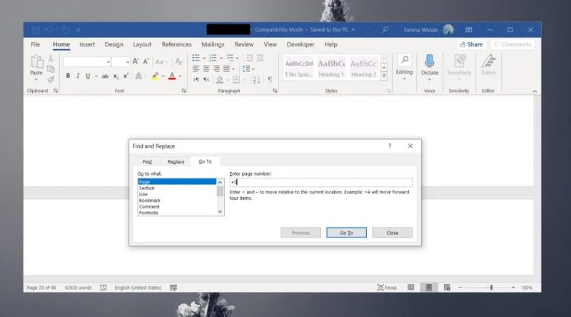 So rufen Sie eine Seite in Word in Microsoft 365 auf
