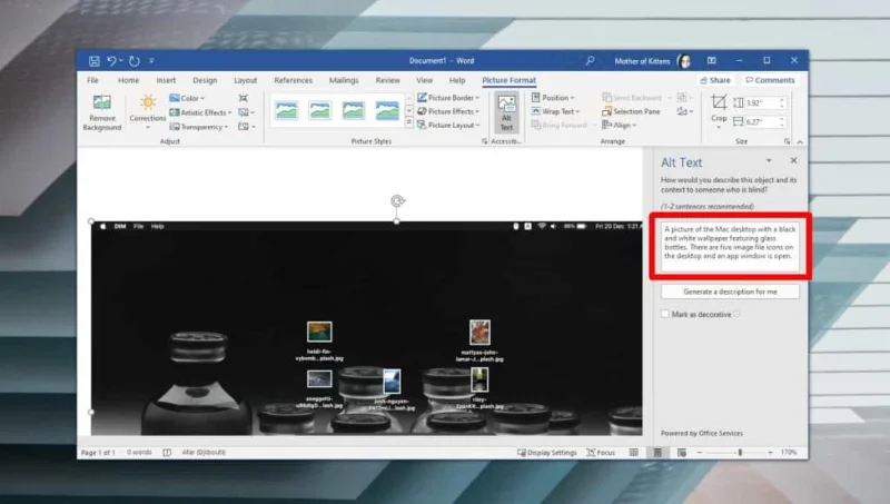 So ändern Sie den automatisch generierten Alternativtext für Bilder in Office 365