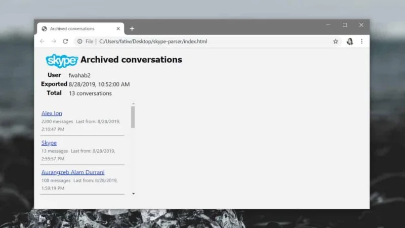 So sichern Sie den Chatverlauf für Skype UWP unter Windows 10