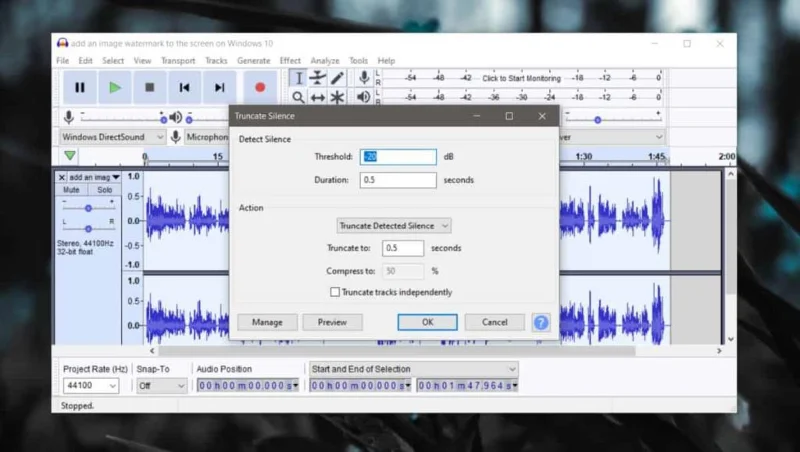 Come rimuovere il silenzio da un file audio su Windows 10