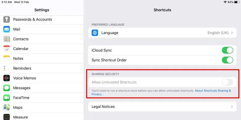 Come risolvere Consenti scorciatoie non attendibili in grigio su iOS