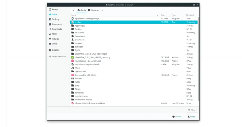 كيفية استيراد البريد الإلكتروني من Evolution إلى Thunderbird على Linux