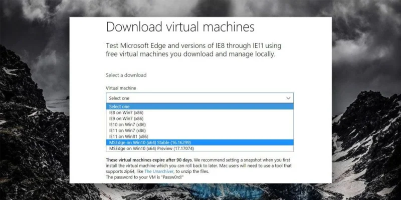 Immagine VM Windows 10 di Microsoft
