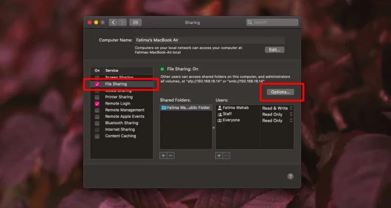 Как включить обмен файлами в macOS