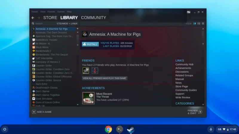 Come giocare ai giochi Steam su Chrome OS con supporto Linux
