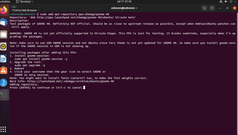 كيفية تثبيت Gnome 40 في Ubuntu 21.04