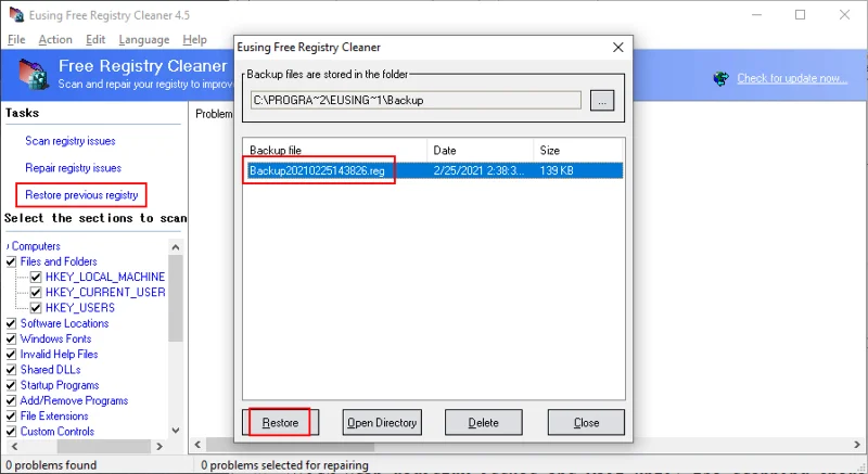 Eusing Cleaner Registro di sistema gratuito: download + come usare