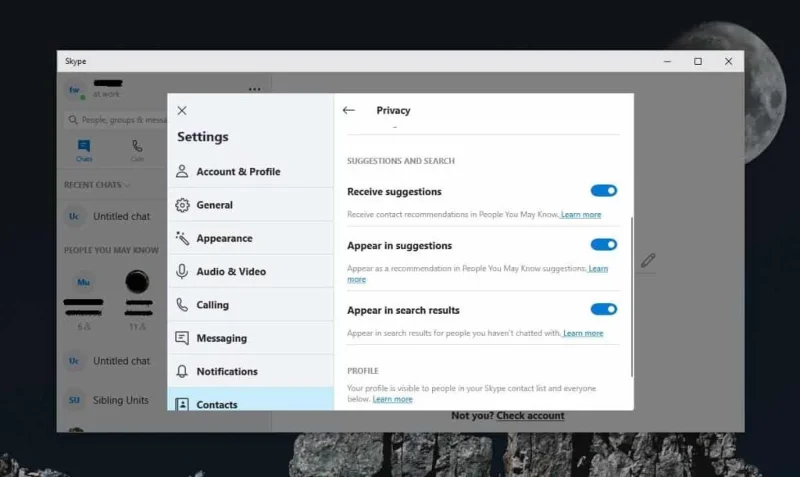 如何在 Windows 10 上的 Skype 中禁用人員建議
