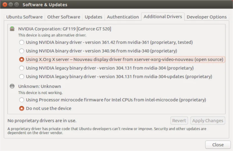 Interface para desativar drivers da Nvidia no Ubuntu