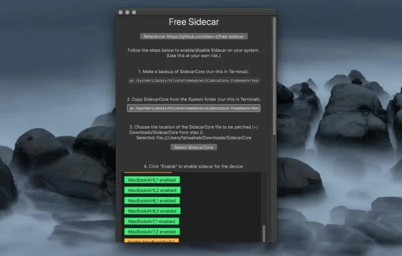 Seleziona il dispositivo per Sidecar