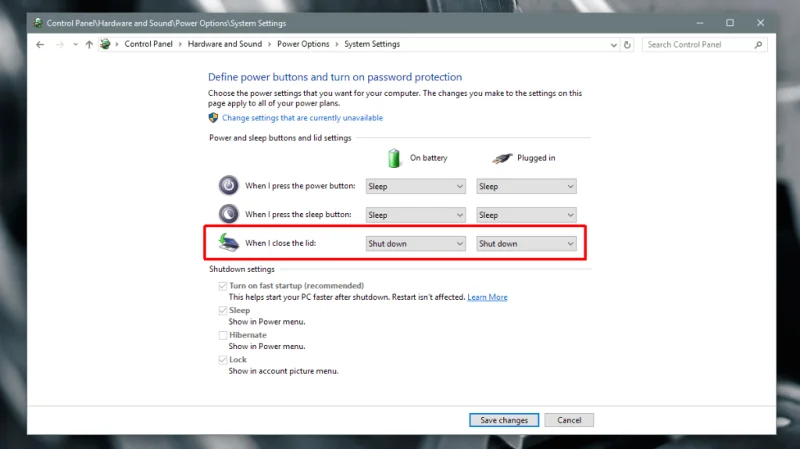 Spegni Windows quando chiudi il coperchio del laptop