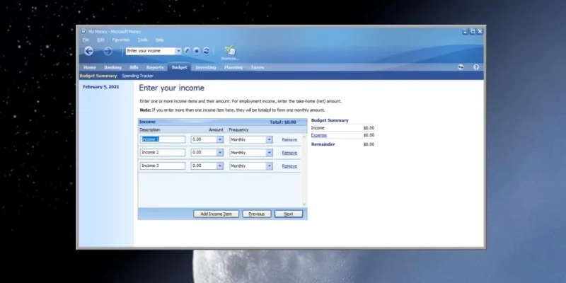 Budget in Microsoft Money