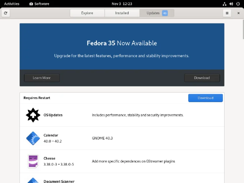 كيفية الترقية إلى Fedora 35