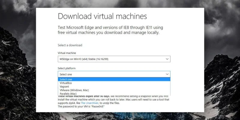 Selezione piattaforma VM