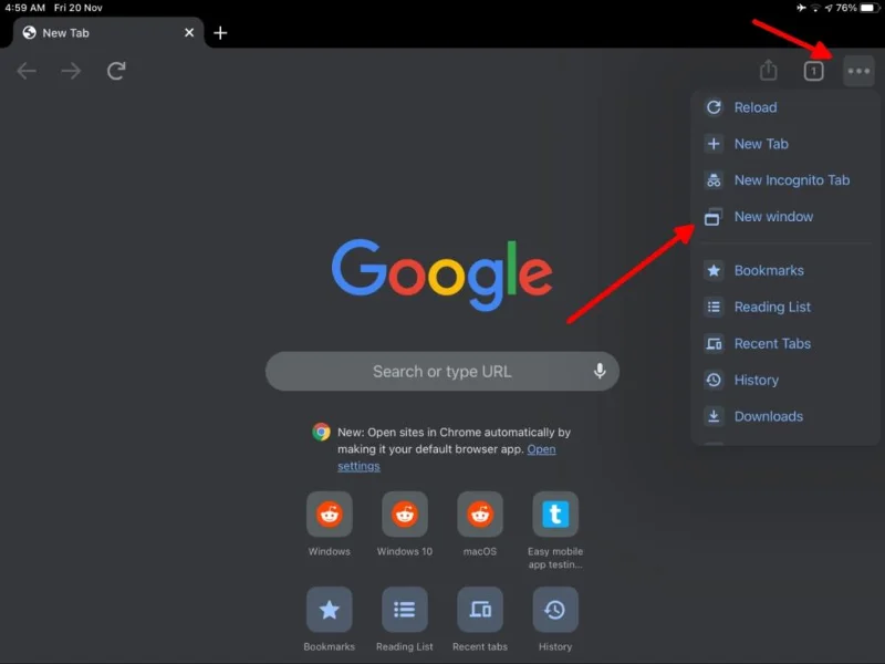 كيفية فتح نوافذ Chrome متعددة على iPad