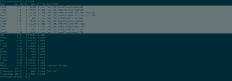 Как скрыть пакеты snap из lsblk в Linux