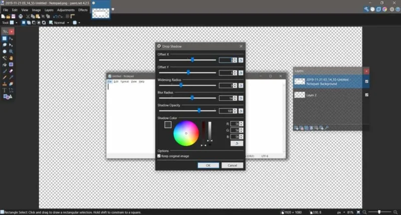 如何在 Windows 10 上的 Paint.net 中添加投影