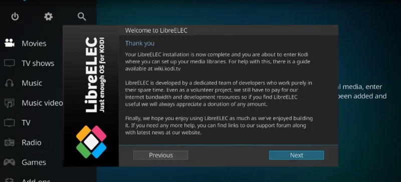 Schermata di configurazione di LibreELEC