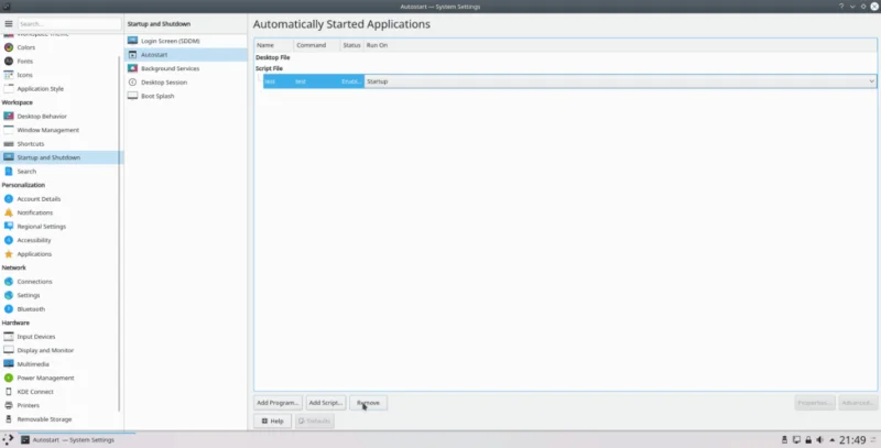 KDE Plasma 5의 자동 시작 제거