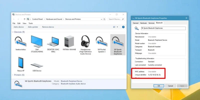 Cómo encontrar la dirección MAC de Bluetooth en Windows 10